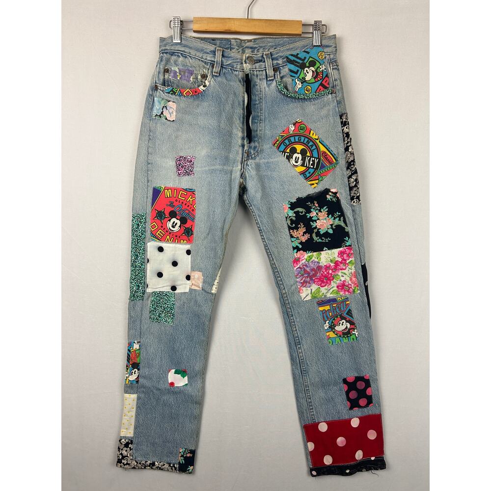 Levi's Mickey Mouse Patchwork Denim Jeans Vintage 90s Women's S/M Measures 30x30